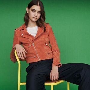 Maje Burnt Orange Suede Leather Jacket